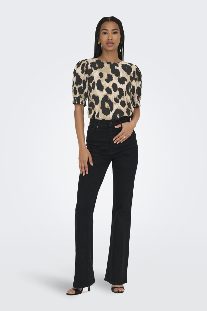 ONLMINDY S/S PUFF SLEEVE TOP WVN 15359132 TAPIOCA/NOMADIC LEO